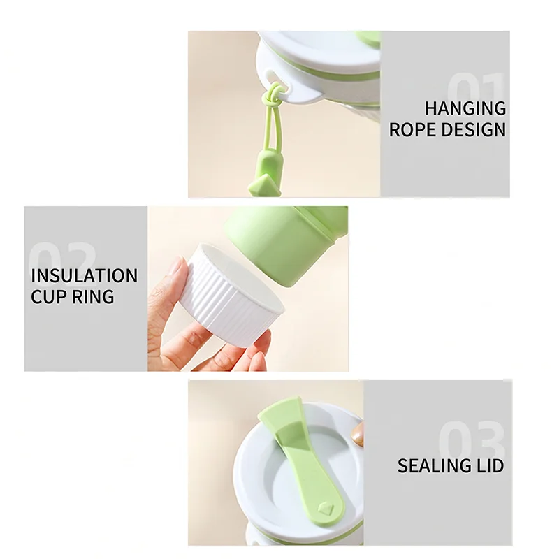 Collapsible Silicone Travel Cup, Reusable Foldable Water Cup with Lid and Lanyard, Portable Lightweight Drinking Mug for Camping view 2