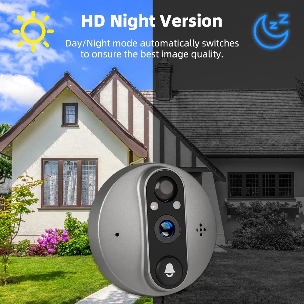 3MP Smart Life Tuya 1080P WiFi Doorbell Eye Peephole Camera 5000mAh Battery PIR Motion Detector IR Alexa Google Digital Viewer