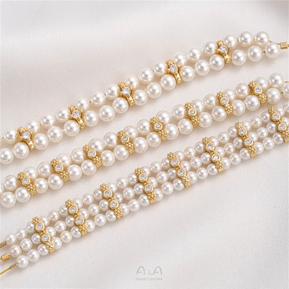 Accesorio de partición de cuentas de mijo de doble fila recubierto de oro de 14K, partición de doble agujero, Material de joyería de pulsera de cuentas hecho a mano DIY