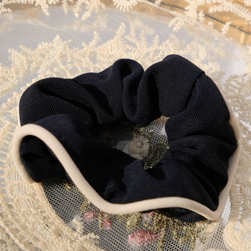 French Ins Style Scrunchies Sweet Fashionable Black White Coffee Brown Hair Ties Cotton Linen Fold Elegant Hair Accessories