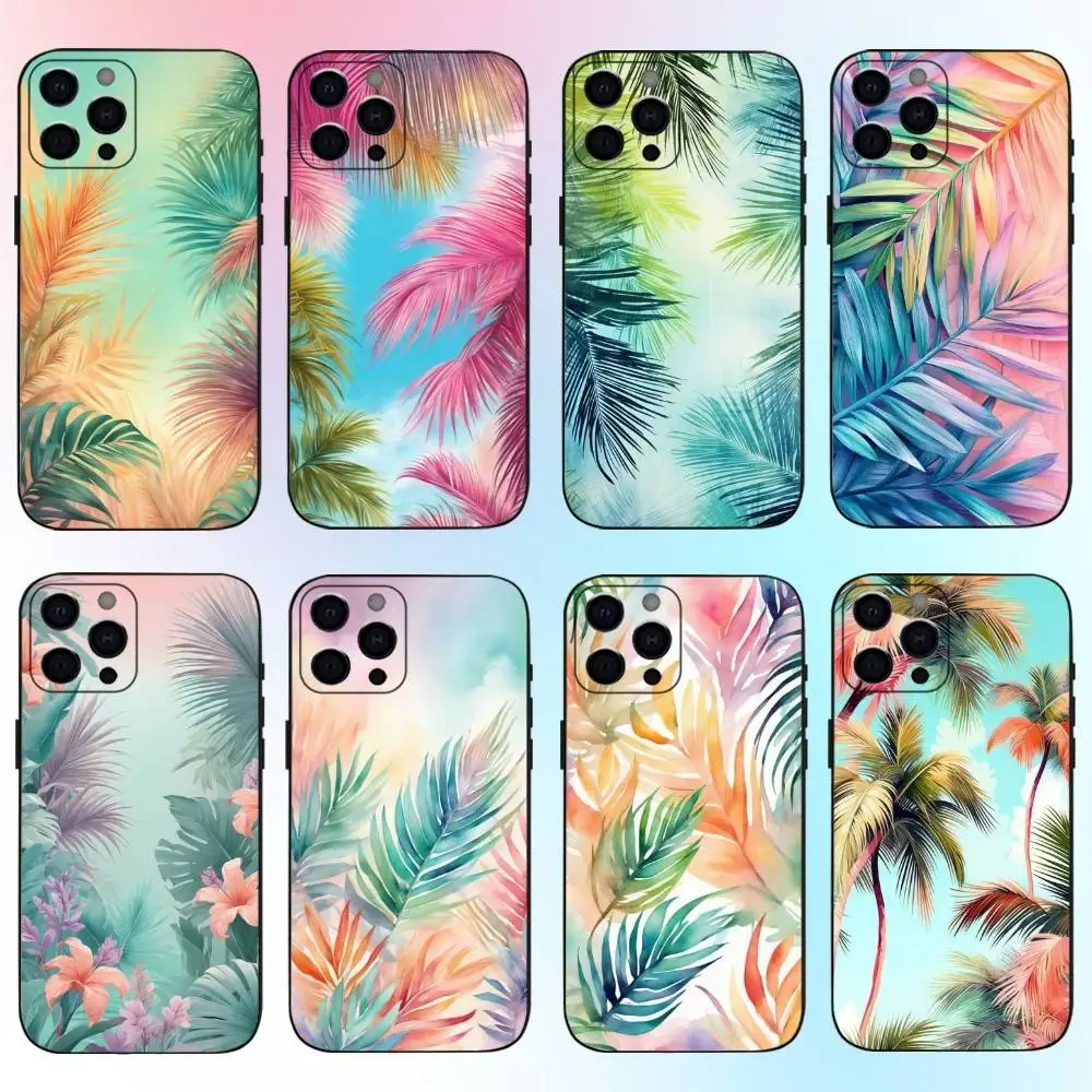 

Palm tree Leaves Plant Flower Phone Case For iPhone17,16,15,14,13,12,11 Plus,Pro Max Soft Black Cover