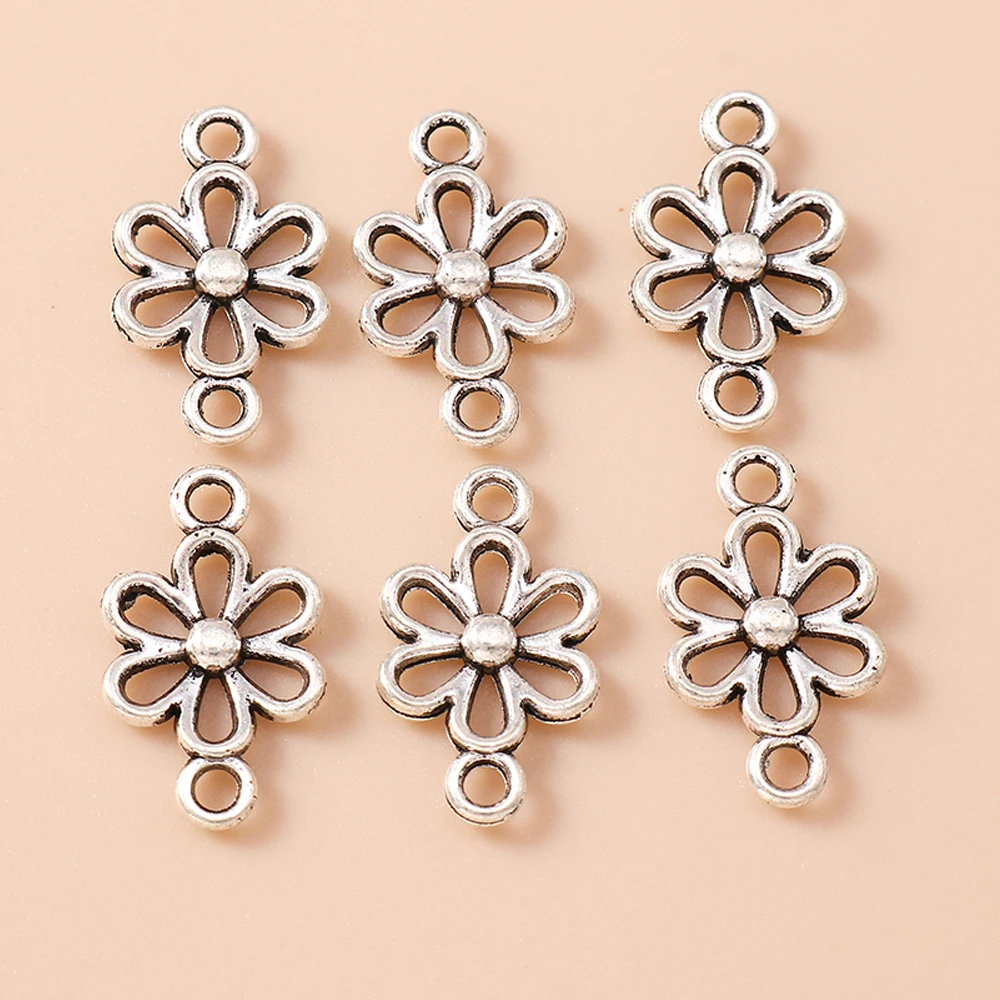 

Leslie 30pcs Double Hole Metal Silver Color Flower Charm Pendants for Earrings DIY Jewelry Making Accessories Handmade Craft