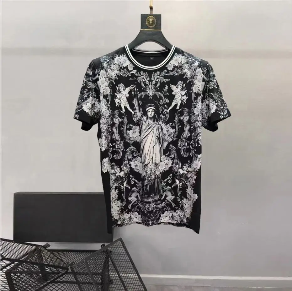 European and American Women's Clothing 2025  New summer styles of men's clothing Short sleeve Round collar Retro printed T-shirt