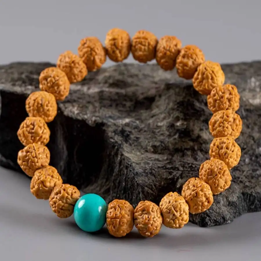 

Браслет ручной работы из натуральных бирюзовых бусин, мужской браслет-манжета на пуговицах Рудракша, браслет из молитвенных бусин Рамадана, повседневная одежда