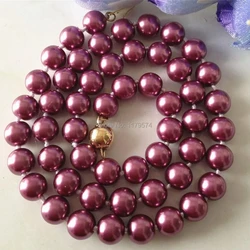 Fashion Lace Jewelry Gold-Color Clasp 8mm Red Shell Pearl Long Necklace Gifts Girl Women Party Birthday Gift Jewelry 18