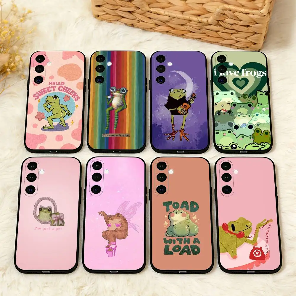 

T-The Frog C-Cute Phone Case For Samsung A73,A21s,A22,A31,A32,A52,A53,A71,A80,Soft Black Shell