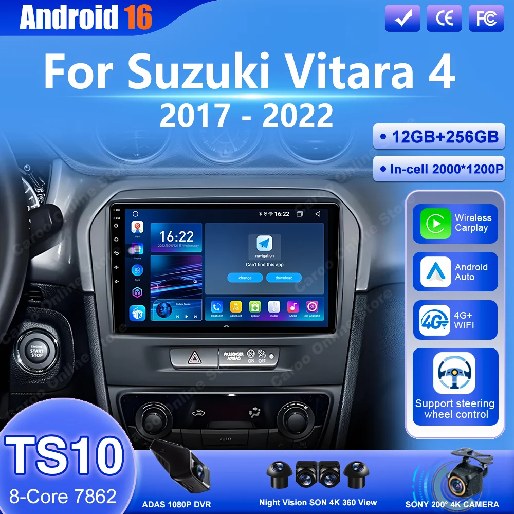 Android 16 Car For Suzuki Vitara 4 2017 2018 2019 2020 2021 2022 Auto Carplay Multimedia Video Player GPS Navigation NO 2Din DVD