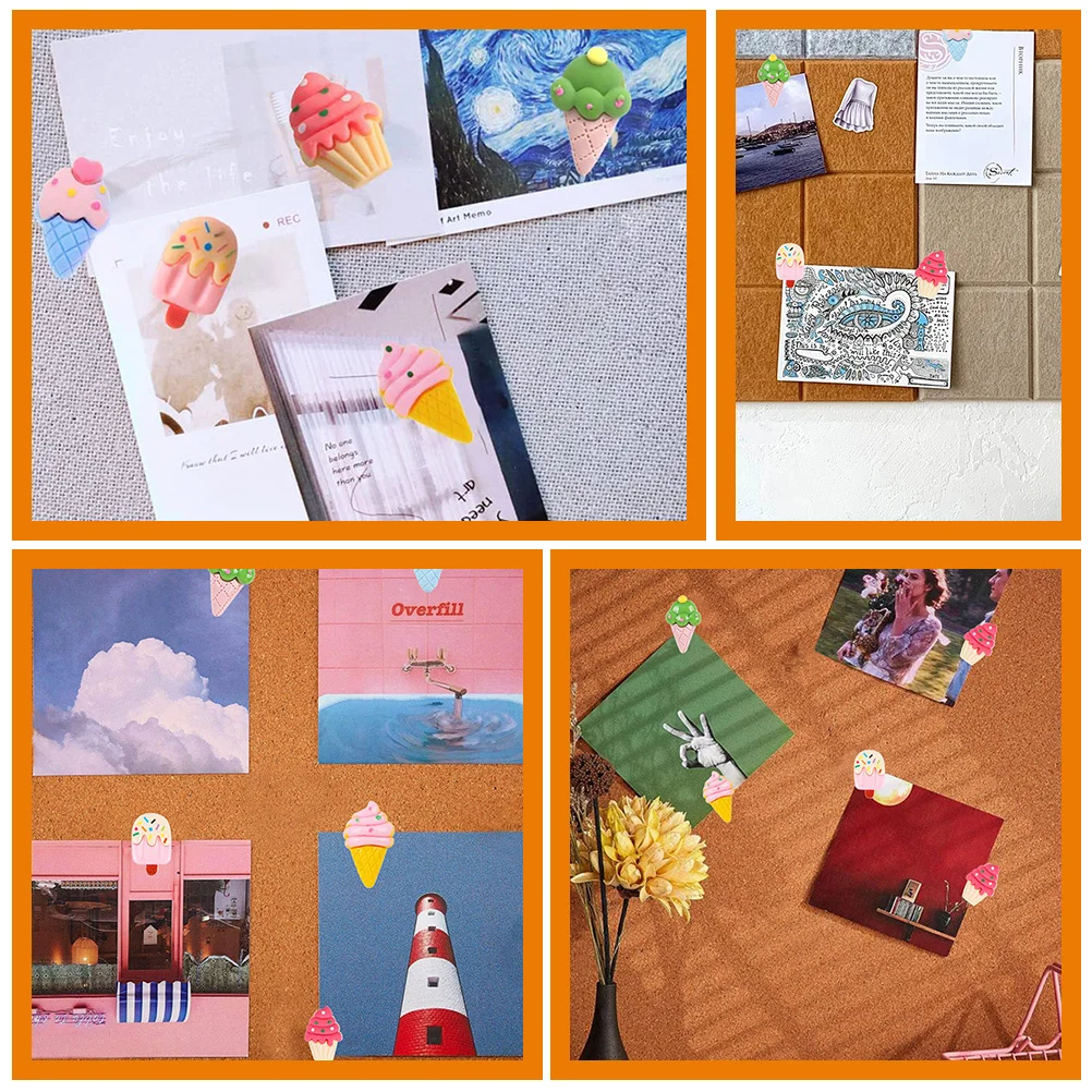 15개 아이스크림 모양 압정 고품질 플라스틱 교체 가능한 푸시핀 일상 사용 가정 사무실 책상 액세서리 컴팩트