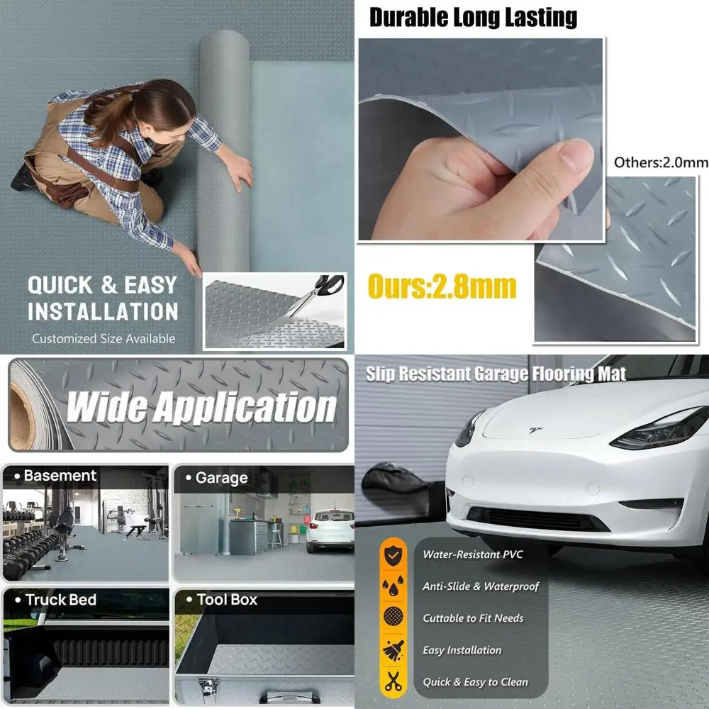 

Thickened PVC Garage Floor Mat, 7ft x 12ft, Heavy-Duty Waterproof Non-Slip Protector for Cars, Trailers, SUVs, Basements, Gyms (