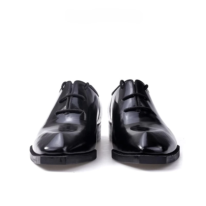 New British Business Causal Leather Shoes Men Glossy Black Gentleman Dress Oxford Shoes Male Genuine Leather Derby Shoes