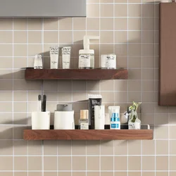 Étagère Murale de Douche en Bois Massif, Support de Rangement sans Jolie çon pour Salle de Bain, T1 au Mur