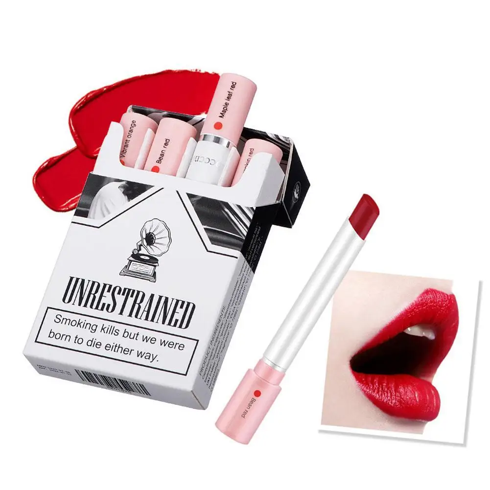 4Pcs/Box Cigarette Shape Lipstick Matte Waterproof Matt Long-lasting Smoke Tube Lipstick Velvet Lip Tint Makeup Velvet Set