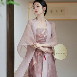 New Chinese Style Qipao Elegant Classic Women Cheongsam Hanfu Improved Chinese Dresses Mesh Cardigan Robe Print Flower Vestidos