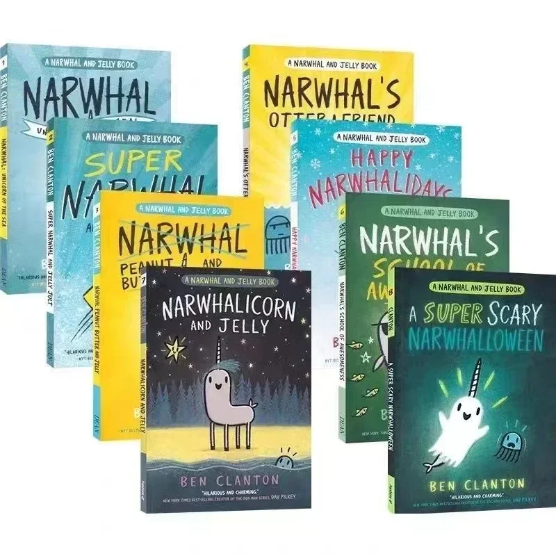 8 เล่ม Narwhal และ Jelly Storybook หนังสือภาพเด็กหนังสือการ์ตูนเด็กอ่านหนังสือภาษาอังกฤษของขวัญ