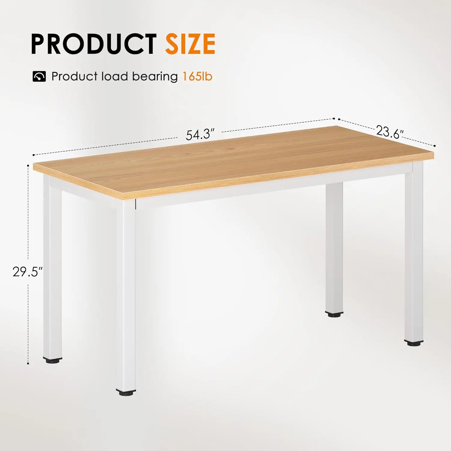 Large Computer Desk, Composite Wood Board, Decent and Steady Home Office Desk/Workstation/Table 54.3inch Teak White