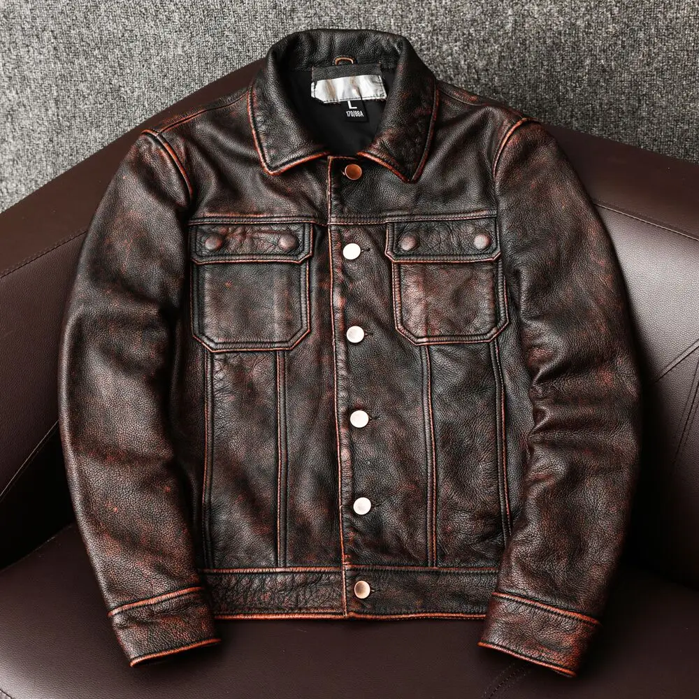 

COPERSIAN Vintage Men Leather Jackets Cowhide Motorcycle Genuine Leather Motor Biker Clothing Distressed Leather Coat Air Force