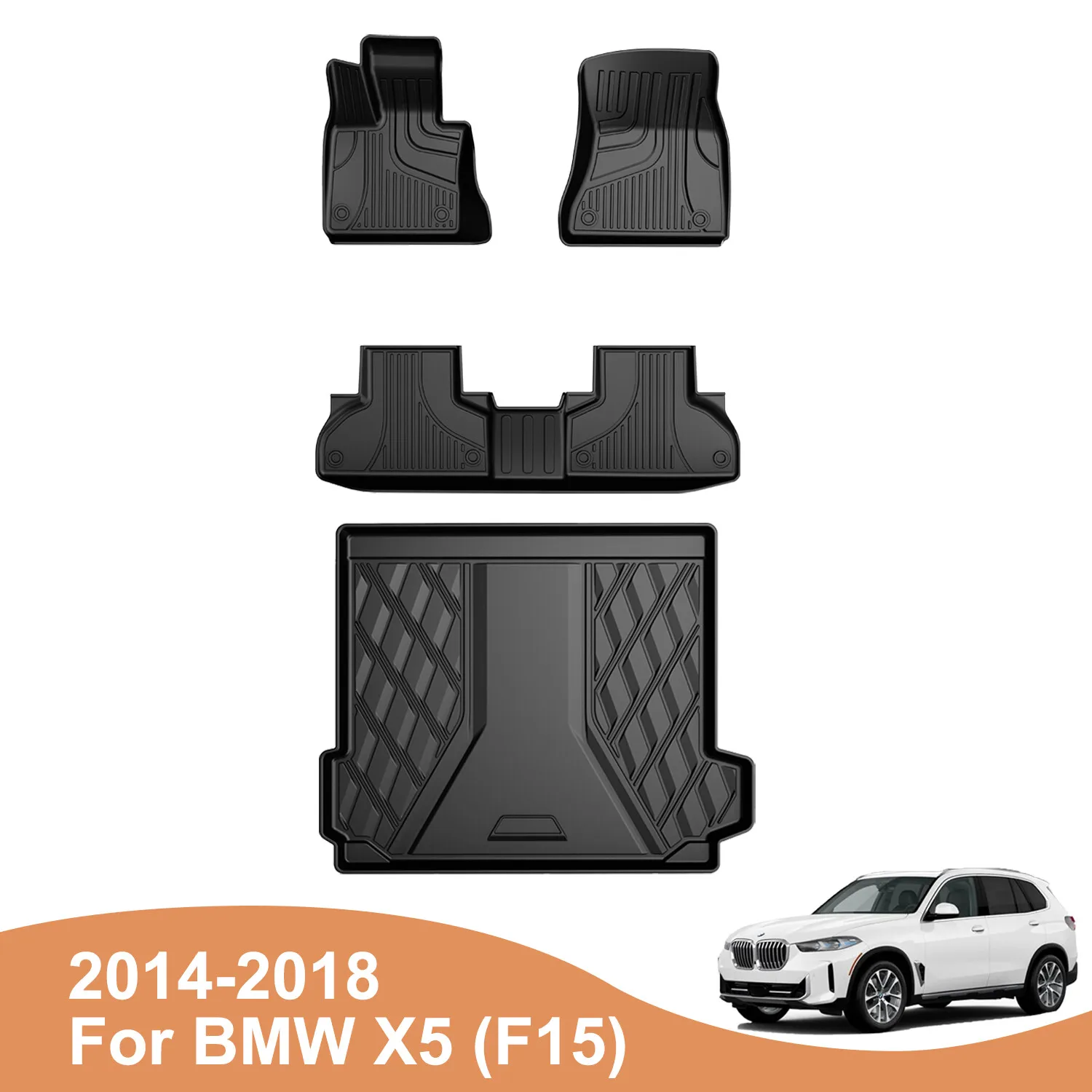 

For BMW X5 (F15) 2014-2018 Car All Weather Floor Mats+Trunk Mat TPE Cargo Liner