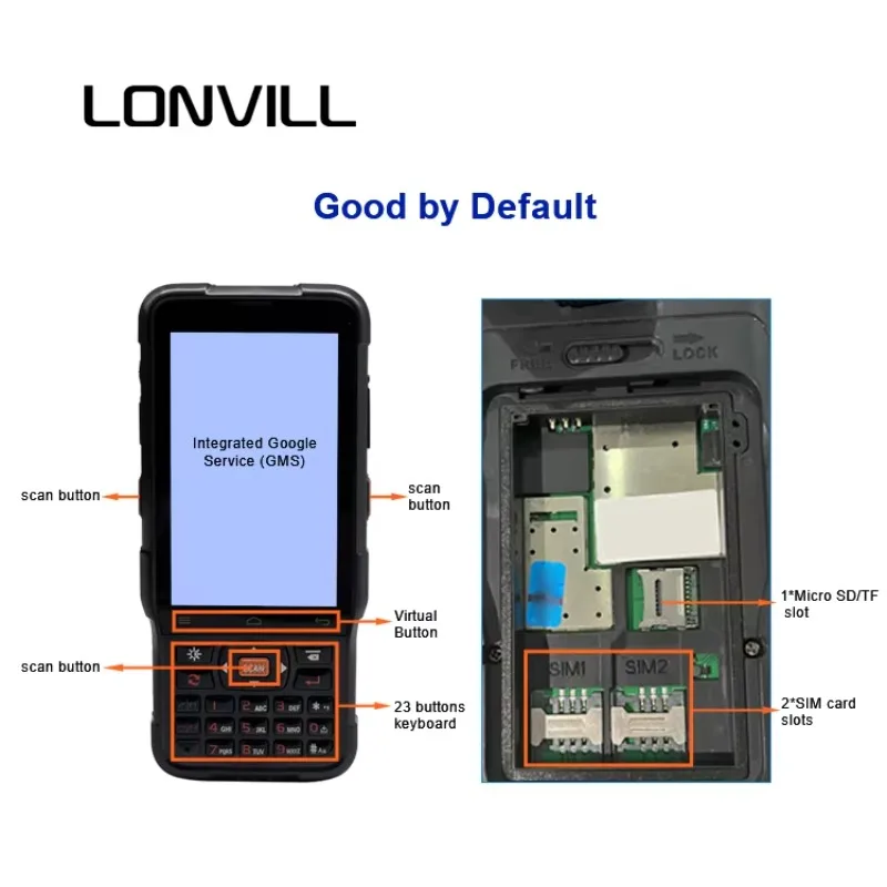 LONVILL Atacado 1d 2d Scanner de código de barras Terminal de coleta de dados portátil robusto PDAs portáteis