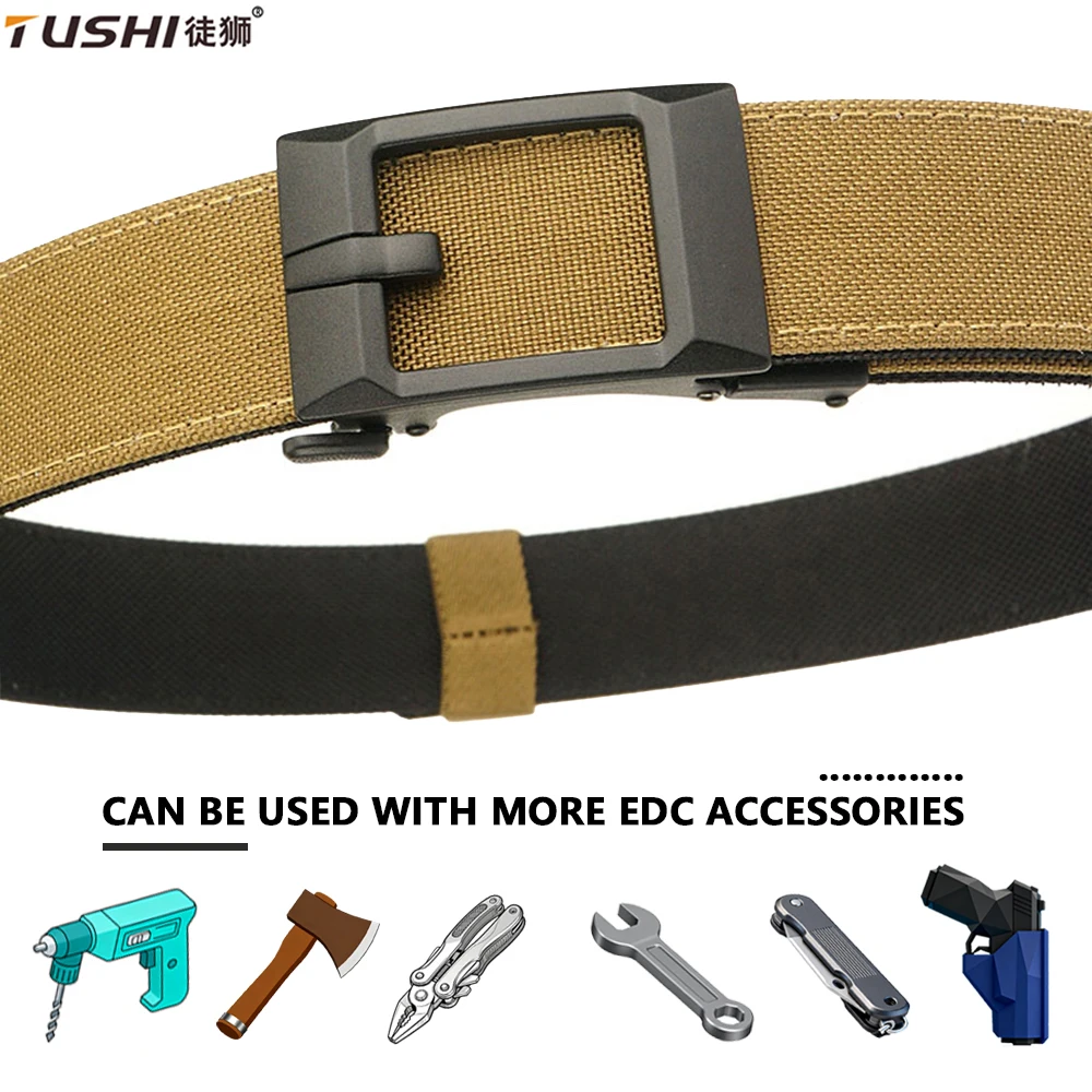 

TUSHI 2025 Stiff Tactical Belt for Men Metal Automatic Buckle Military Police Duty Belt 1100D Nylon Gun Belt Casual Girdle Male