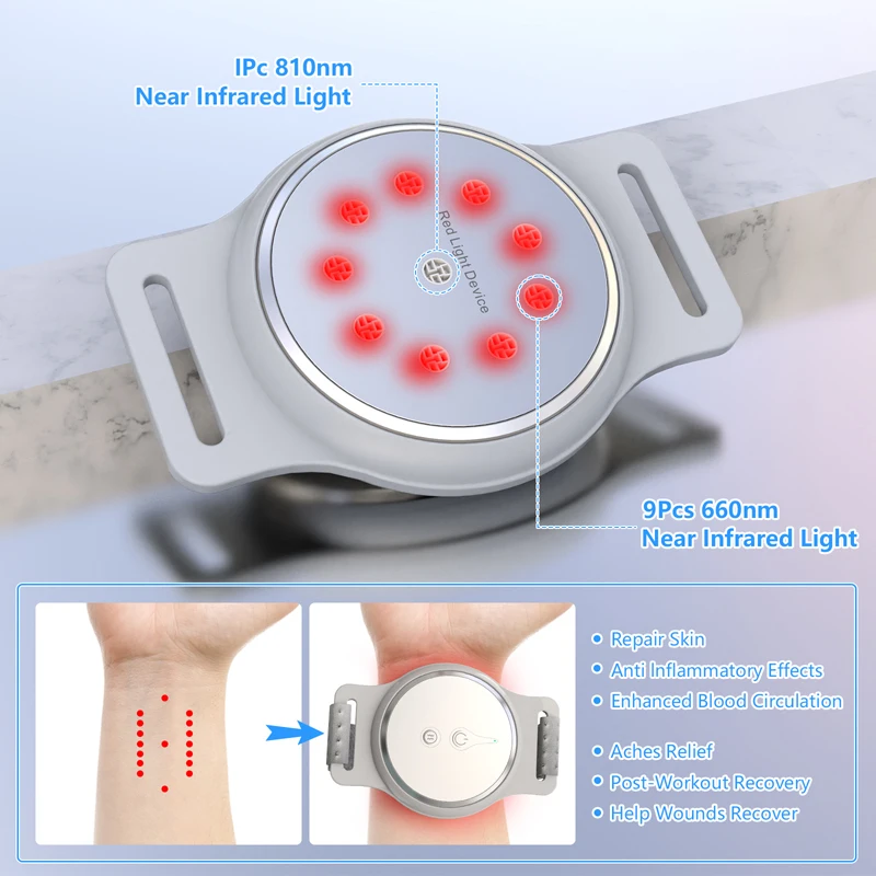 Wrist Massager Cold Laser Therapy Device 1*810nm 9*660nm LED Red Light Near Infrared 3 Modes Sprain Arthritis Pain Relief