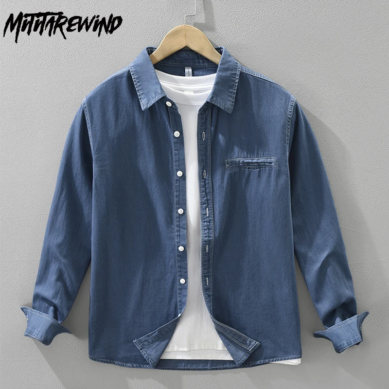 Camisas vaqueras Retro japonesas para hombre, nueva camisa vaquera para primavera y otoño, Top vaquero de algodón puro, camisa con cuello cuadrado, ropa de moda juvenil