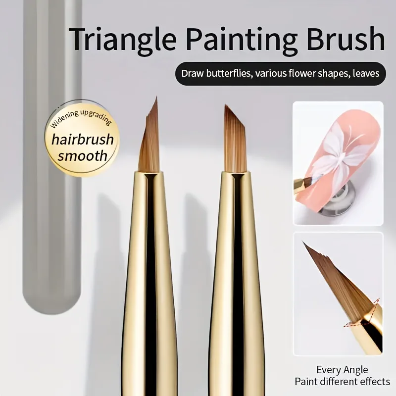Grey Handle Triangle Nail Art Brush Smooth Angled Bristle Butterfly Flower Leaf UV Gel DIY Home Salon Manicure Tools