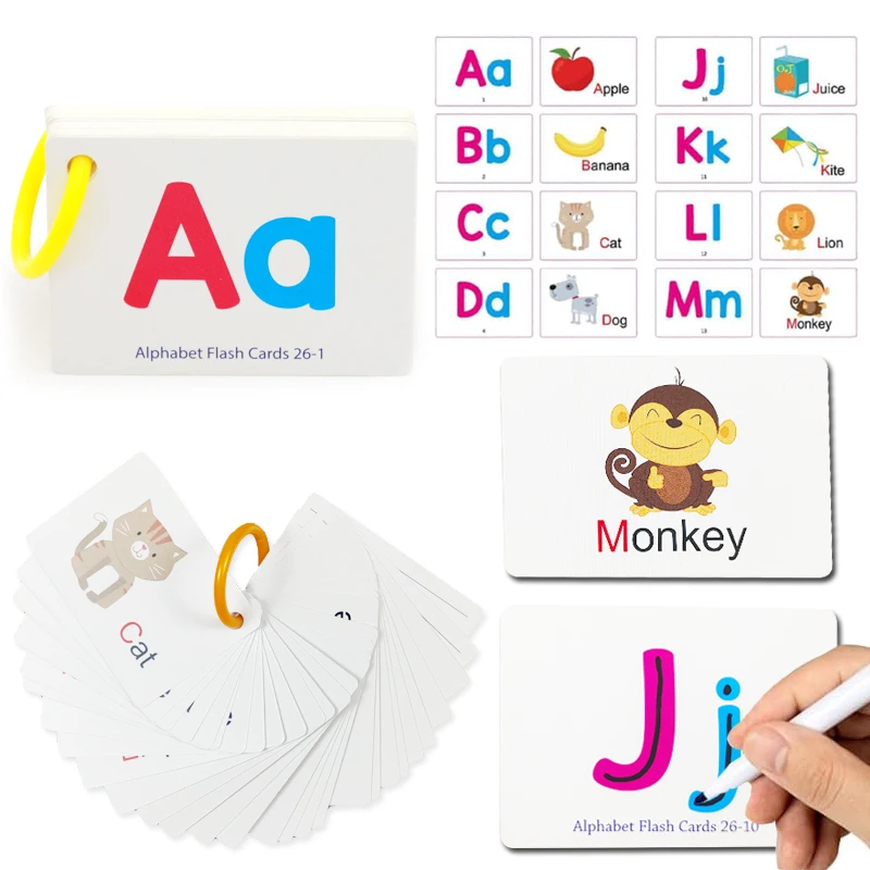 Flash Cards Alphabet carte Flash a doppia faccia Toddlers ABC lettere giocattolo per l\'apprendimento educativo bambini in età prescolare flashcard