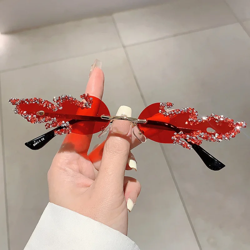 جديد لهب النظارات الشمسية شخصية موضة الاتجاه ريشة النظارات الشمسية المعدنية الطرف اليدوية كسر الماس النظارات الشمسية #4