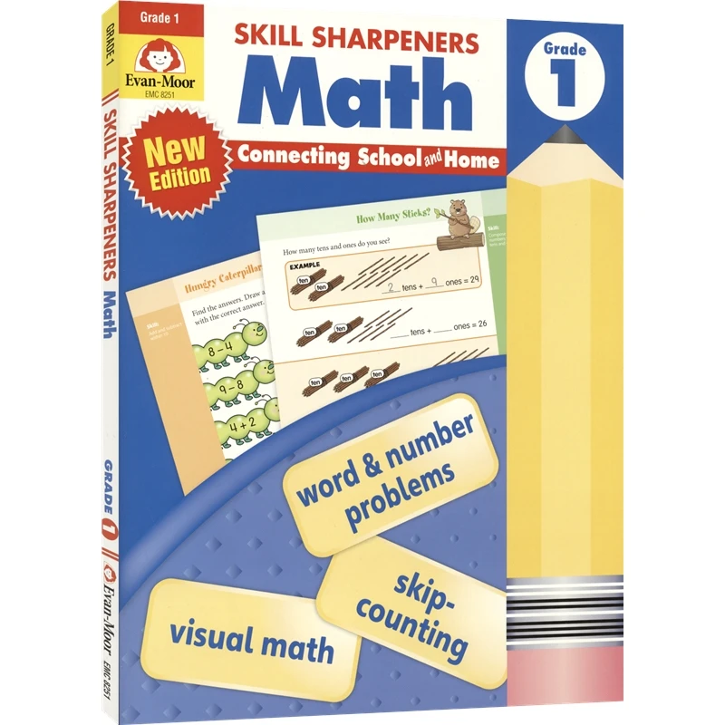 Evan-Moor Skill Sharpeners Math Cahier d'exercices d'écriture manuscrite en anglais, livres pour enfants âgés de 5, 6, 7, 8 ans, 1ère année, 9781596730533