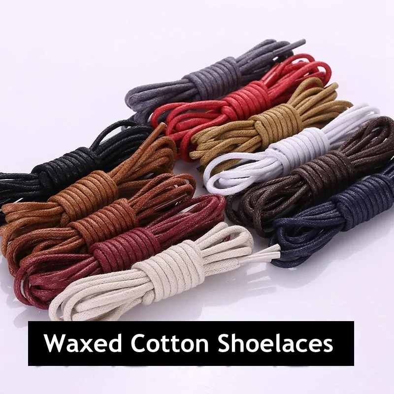 Cotton Waxed Shoelaces Leather waterproof shoelaces Solid polyester rope tie long 80/100/120/140cm Round shoelaces 1 pair