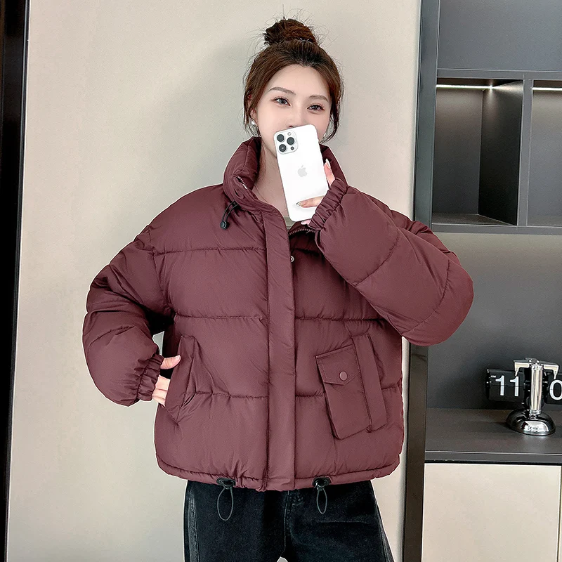 Inverno feminino para baixo jaqueta acolchoada engrossado solto casaco com capuz cor sólida casual versátil all-match quente acolchoado jaquetas