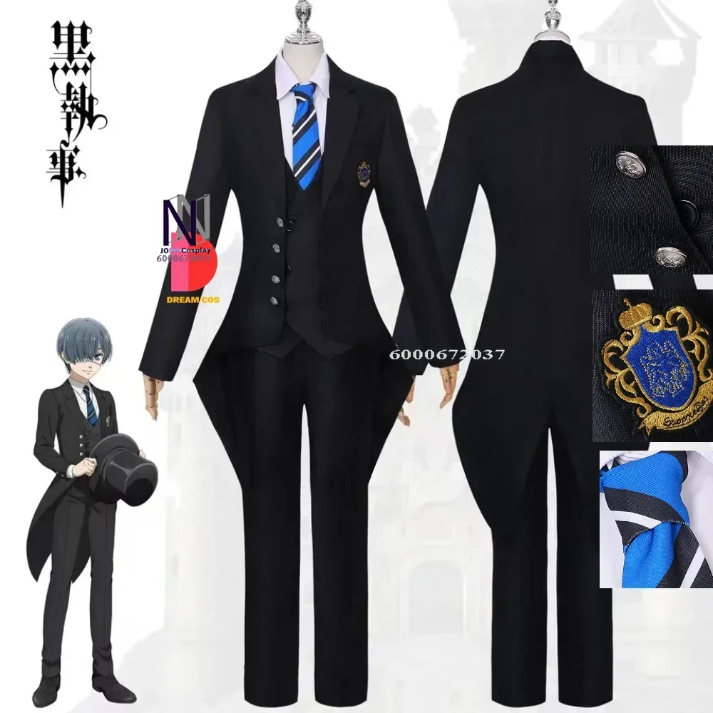 

Anime Black Butler Ciel Phantomhive Cosplay Costume School Uniform Wig Full Set Premium Outfit Props for Fans Halloween Event