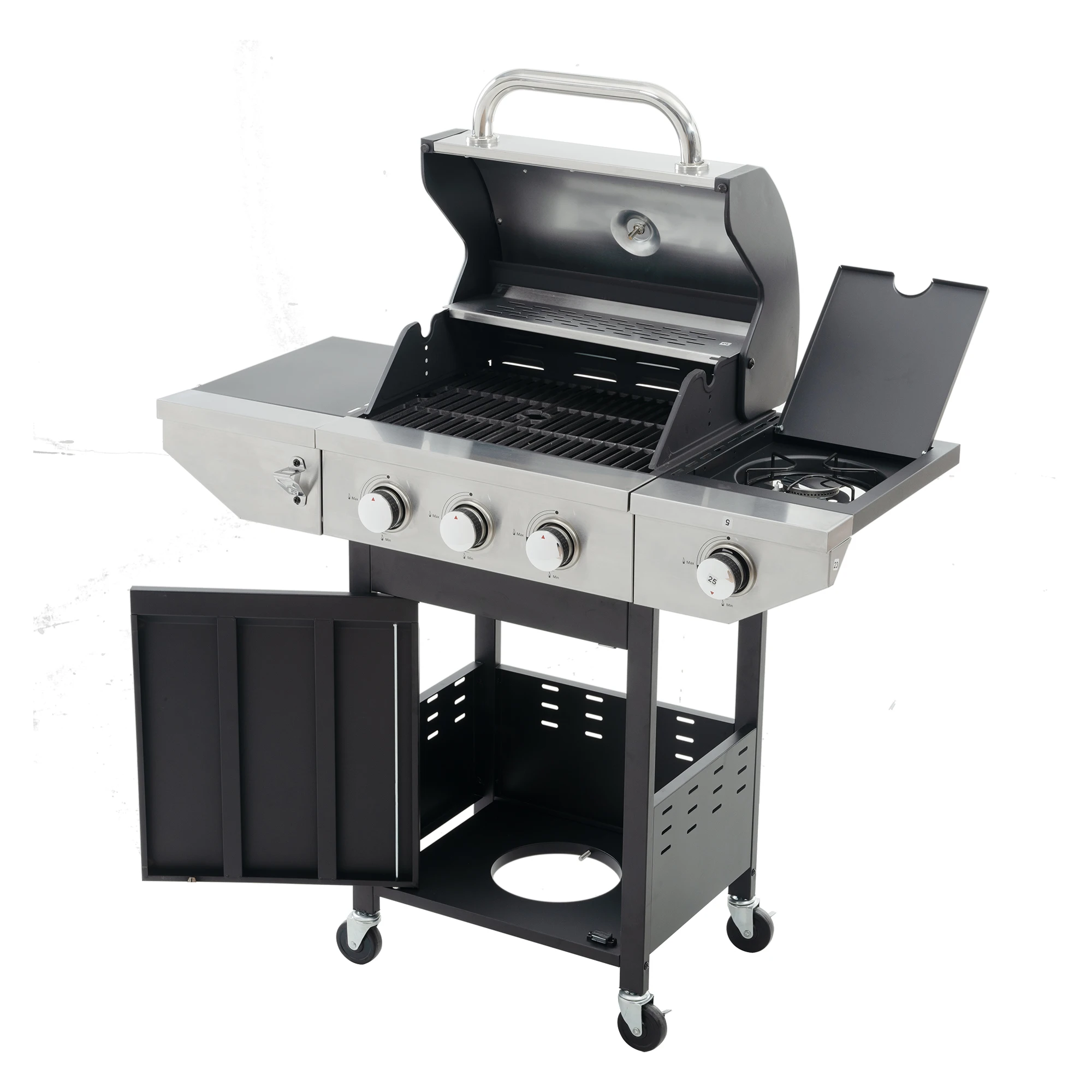 

37000 BTU Outdoor 3-Burner Propane Grill Black Silver Stainless Steel Barbecue for Patio Garden Cooking Outdoor Furniture