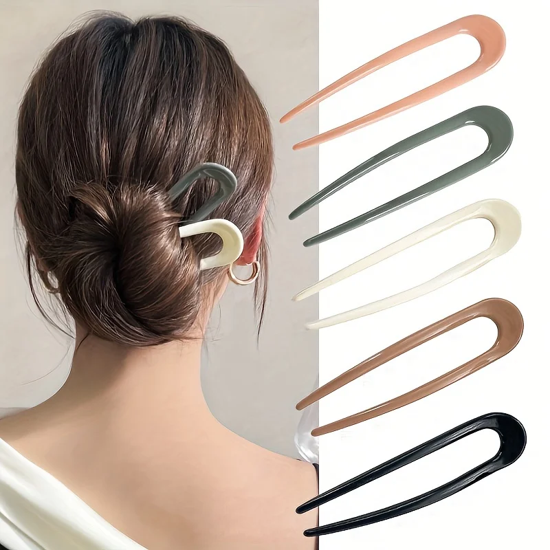 女性のためのヴィンテージU字型ヘアクリップ、ヘアアクセサリー、適切なフォークスティック、ギフトに適しています、理想的な選択、フランス、5個