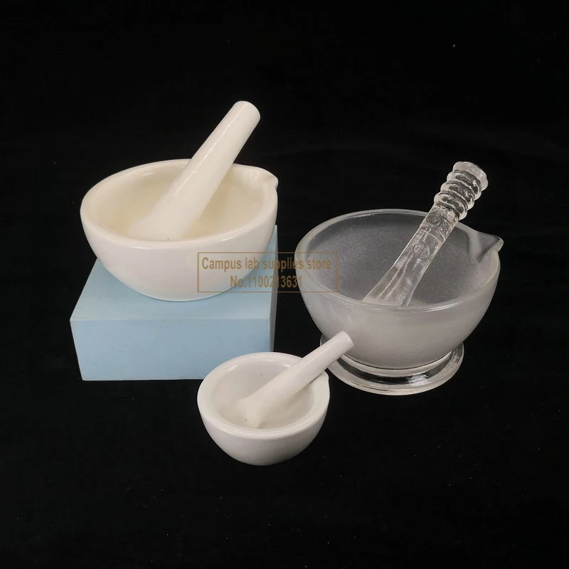 

1pcs Glass Mortar with Pestle & Lab Ceramic Mortar 6/9/12/15/18cm Glass Grinding Bowl Medicine Grinder Experiment
