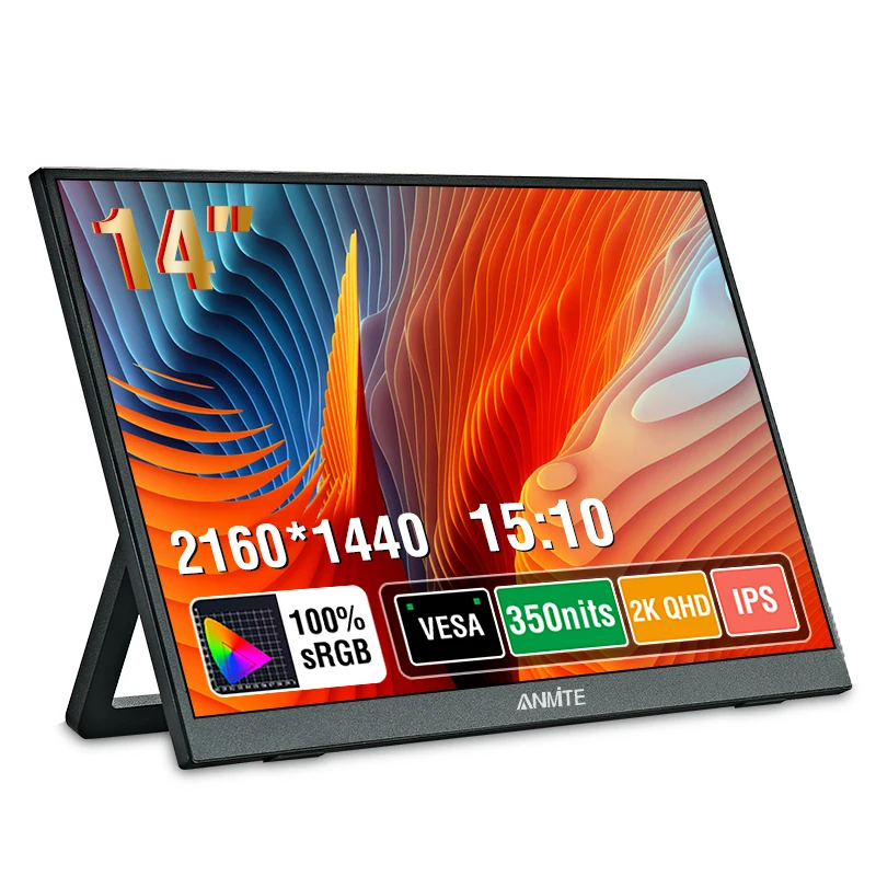 

14-дюймовый портативный монитор 2,5K 2160*1440 60 Гц для ноутбука XBox PS4/5 Switch TV Box сотовый телефон ПК расширение мобильного телефона