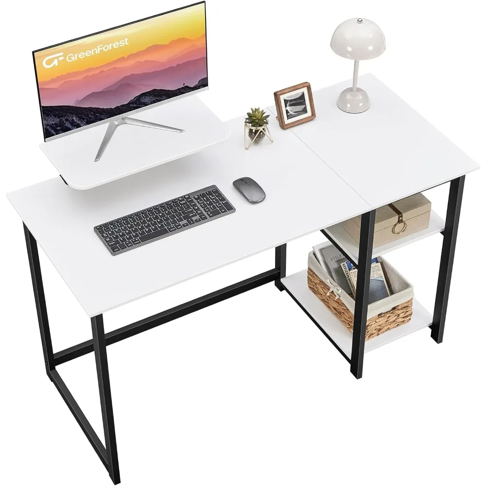 Computer Desk with Monitor Stand and Reversible Storage Shelves,39 inch Small Home Office Writing Study Desk for Small Spaces,W