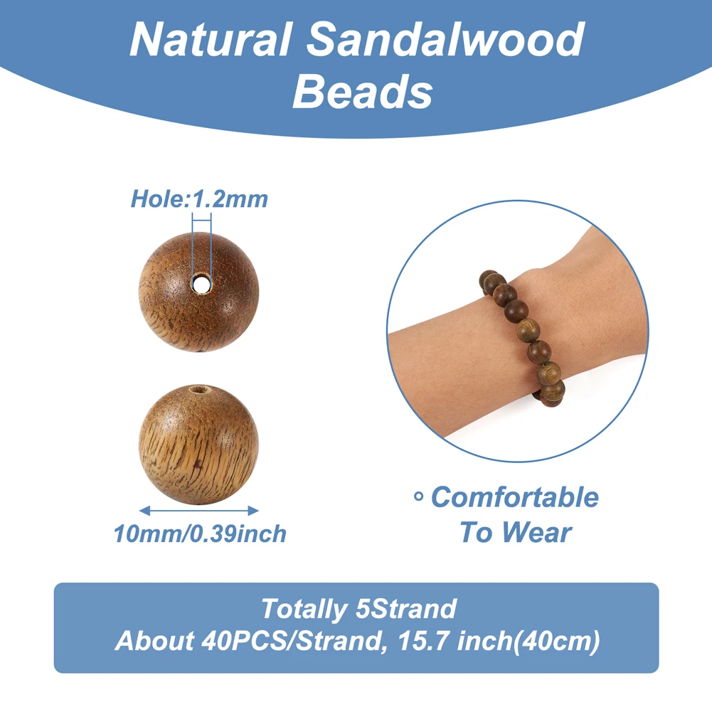 5 Strands Natural Sandalwood Beads Smooth Round Wood Loose Beads 4mm 6mm 8mm 10mm for For Jewelry Making Diy Necklace Bracelet