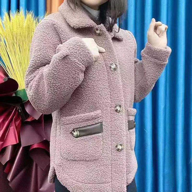 New Autumn Lamb Wool Granular Velvet Fur Integrated Coat Womens Winter Lapel Mom Warm Imitation Fur Jacket Casual Outwear Female