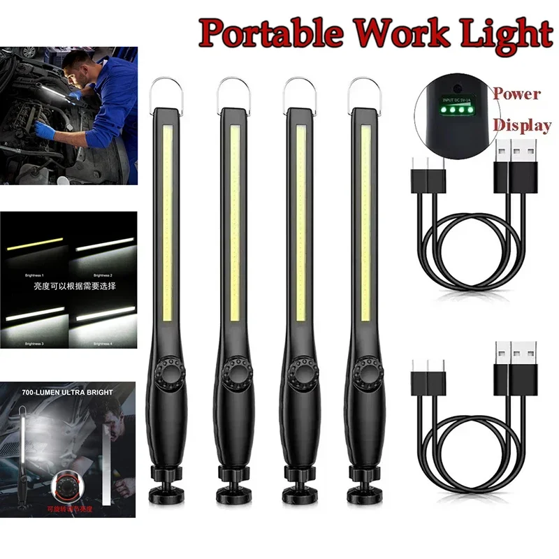 

4PCS COB Flashlight Magnetic Work Lights USB Rechargeable Torch Hook Portable Lantern Inspection Light Camping Car Repair Lamps
