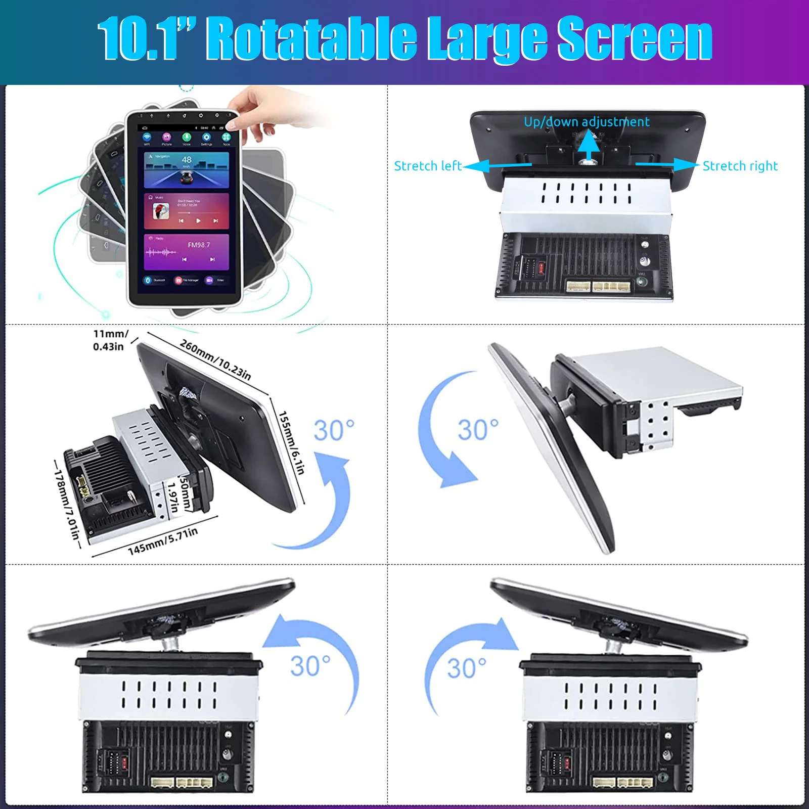 ESSGOO أندرويد 14 10.1 بوصة راديو سيارة عالمي واحد قابل للتدوير Carplay مشغل وسائط متعددة نظام تحديد المواقع نافي ستيريو للسيارات بلوتوث