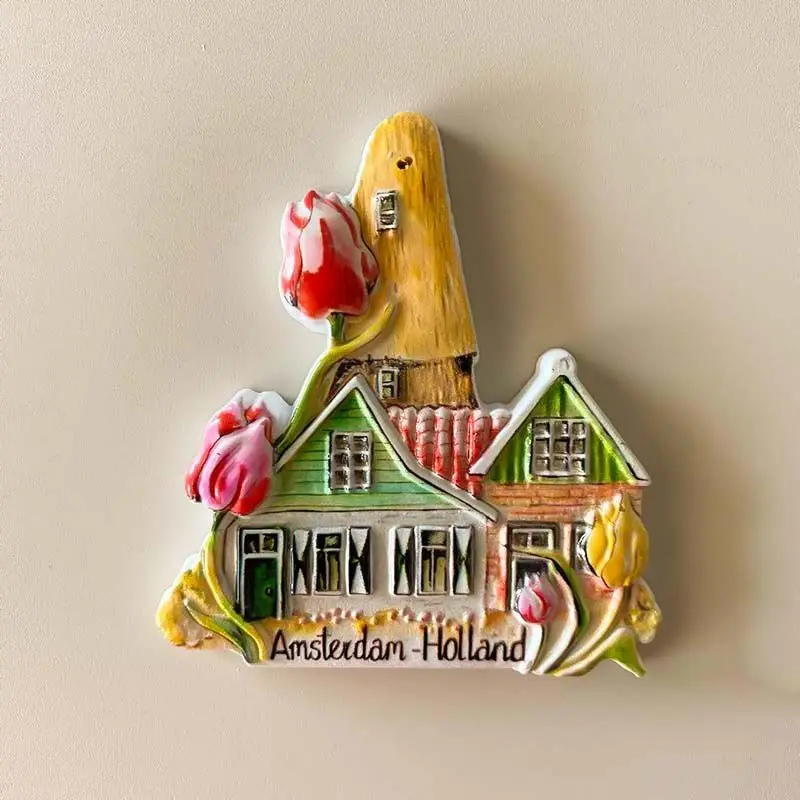 

Amsterdam, Netherlands Tourist Souvenir Fridge Magnet Creative 3D Architectural Landscape Unique Gift