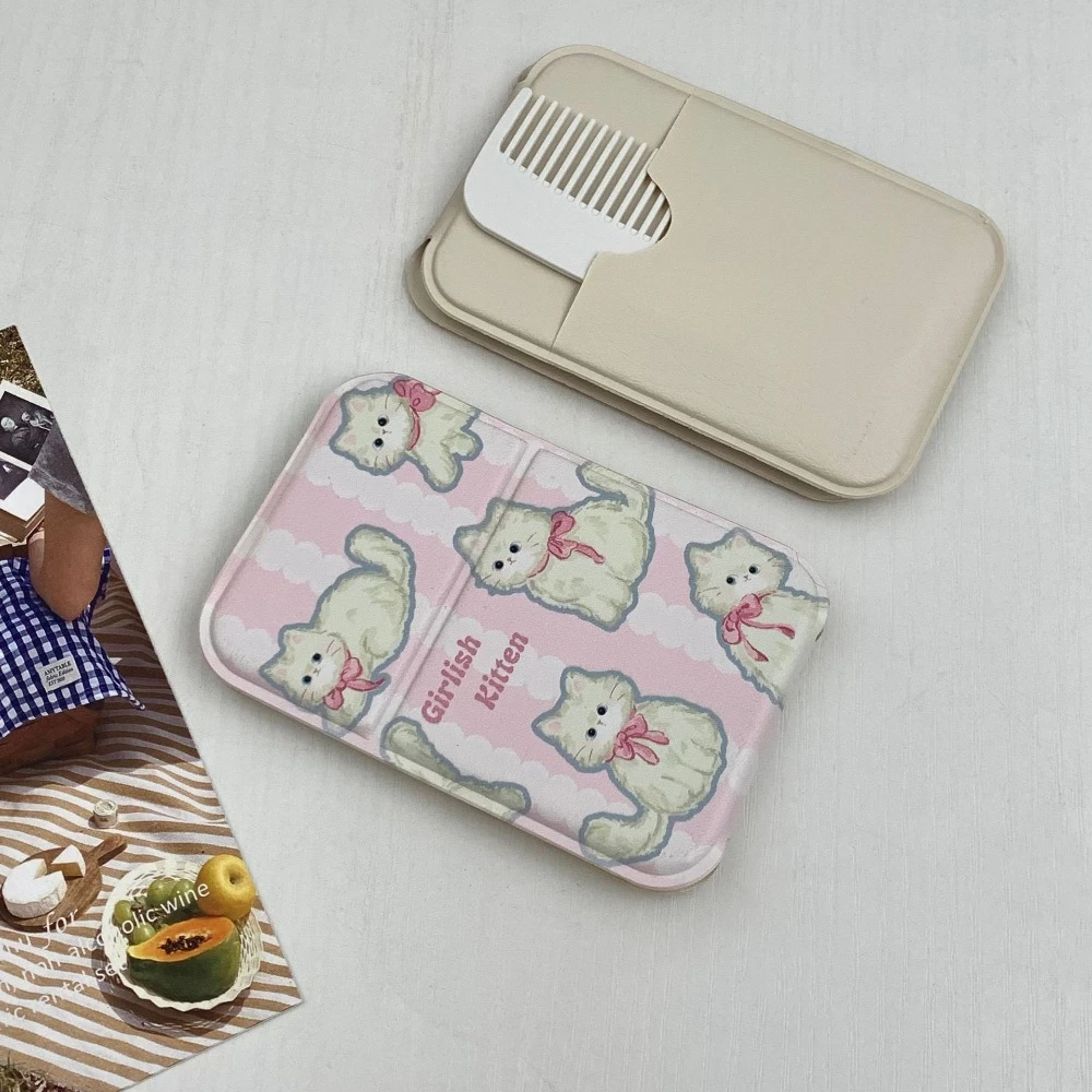 Miroir de bureau en cuir PU, mignon, fleur de tulipe, nœud papillon, cosmétique Compact, pliable, miroir de maquillage, chien délicat, chat