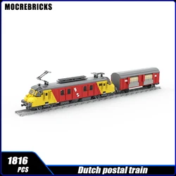 City Railway Station Dutch Postal Electric Single Unit Trains MOC Building Blocks NS Motorpost Model Rail Line Puzzle Bricks Toy