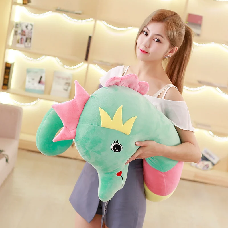 50/90/120cm Kreskówkowy Pluszowy Konik Morski z Bawełny Puchowej Królowa Pluszaki Marzycielska Tęcza Do Spania Przytulanka Poduszka do Otulania Wypchana Lalka