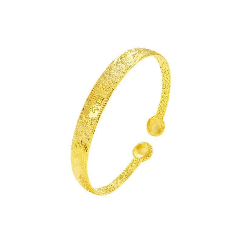 MxGxFam Chinese Style Blessing Bangles and Bracelets ( Opening ) for Women Bridal Wedding Jewelry 24 k Pure Gold Color