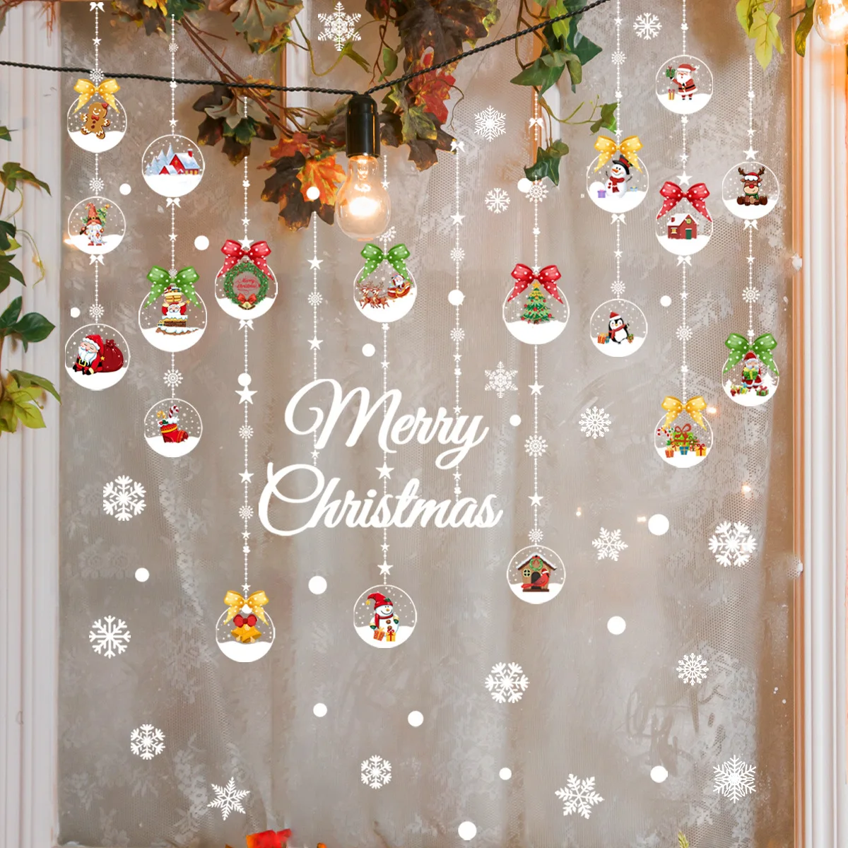 Christmas PVC Clings Stickers For Wall And Window Glass Store Showcase 2024 New Year Merry Xmas Decals Festival Party Decoration