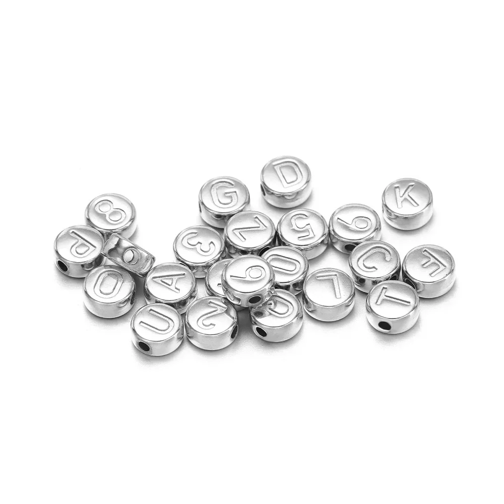 10pcs Stainless Steel 7mm Round A-Z English Letter Beads Number Spacer Beads DIY Necklace Handmade Bracelet Jewelry Accessories