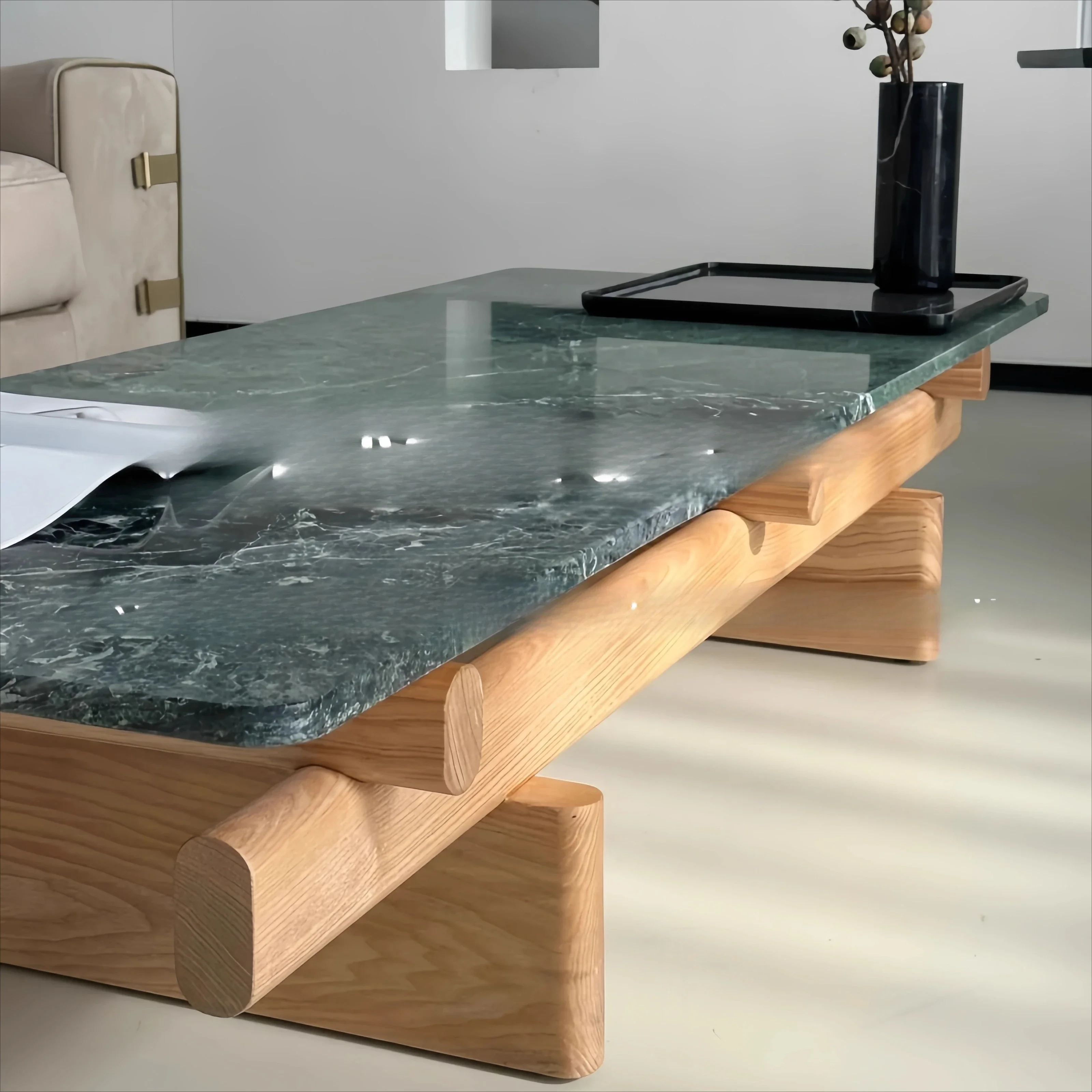 

ld14 Vintage Style Solid Wood Tea Table Natural Marble Light Luxury Solid Wood Coffee Table