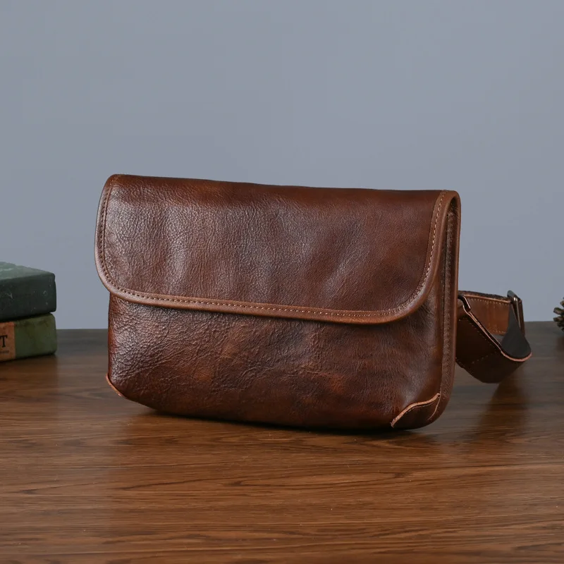Genuine Cowhide Leather Shoulder Bag Vintage Daily Crossbody Bag for Men and Women